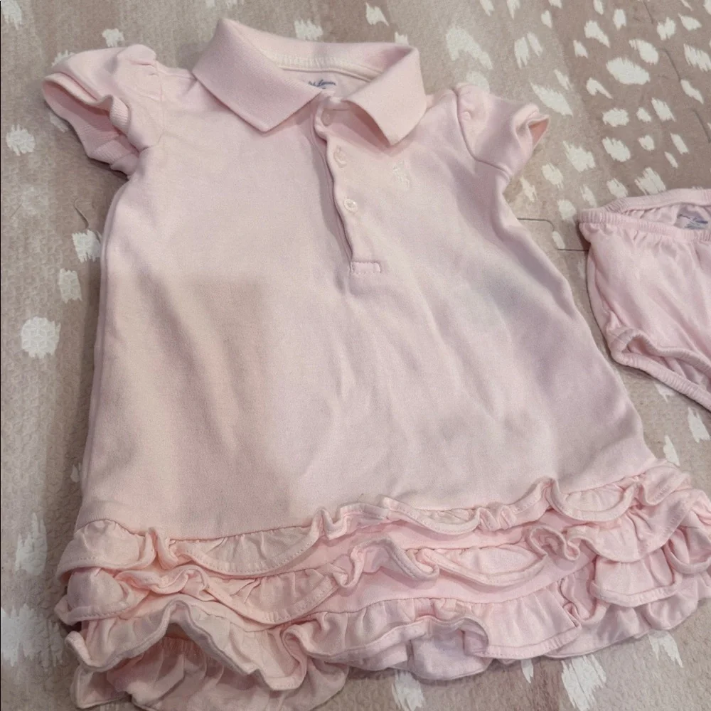 Polo by Ralph Lauren Light Pink Ruffle Hem Polo Dress - Girls